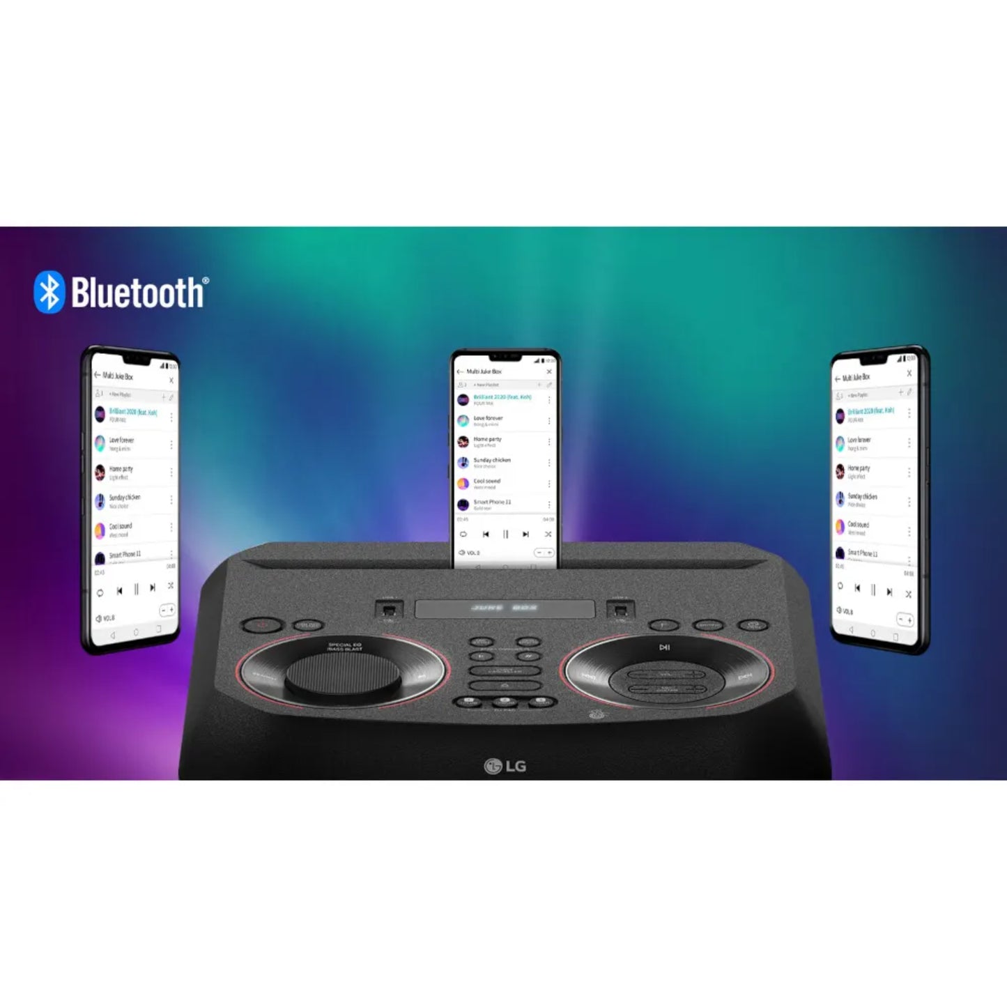 Torre de sonido XBOOM 300W LG con conectividad Bluetooth y control desde smartphone