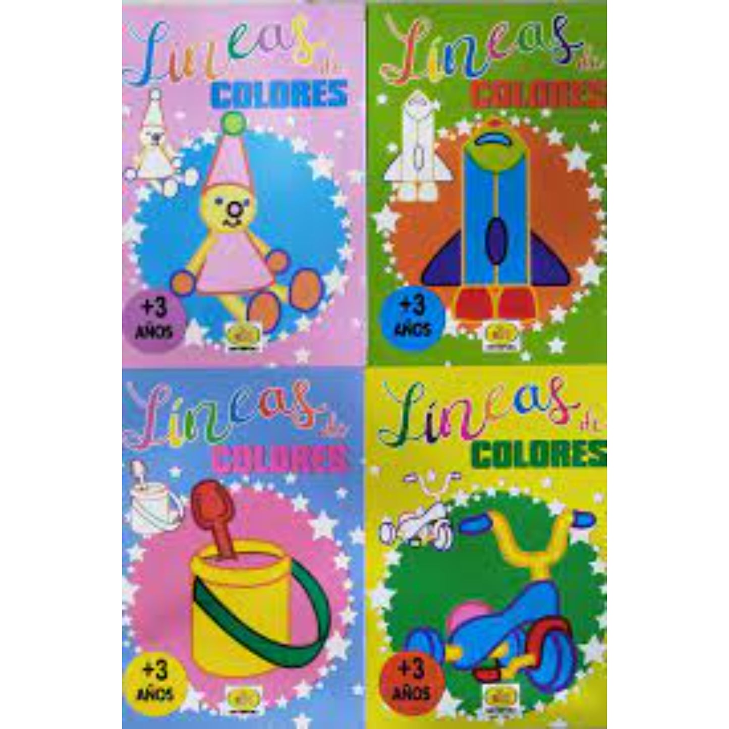 Libros coloridos de líneas, diseño educativo, ideal para niños mayores de 3 años.