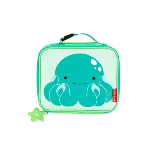 lonchera infantil verde con diseño de pulpo, vista frontal