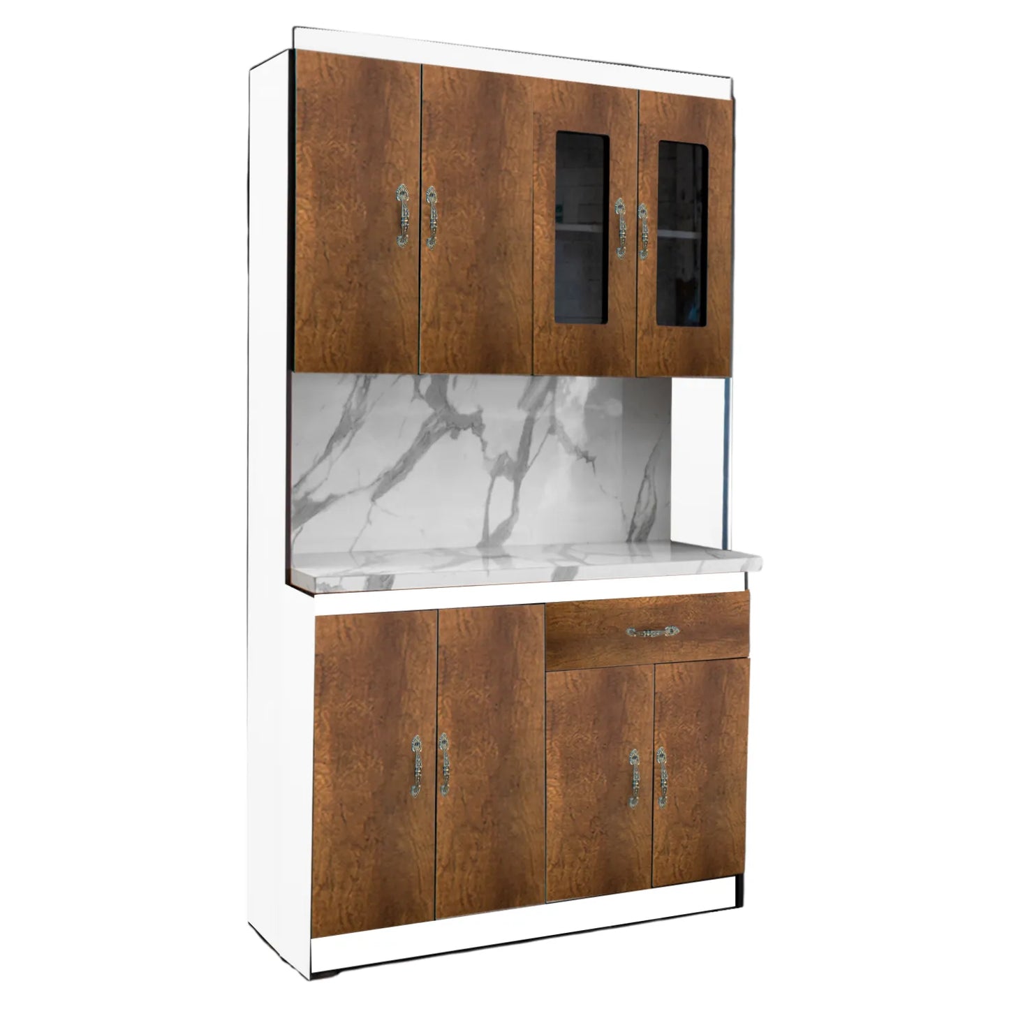 Mueble de cocina LL04 de LA MUEBLERIA con puertas de madera y superficie tipo mármol