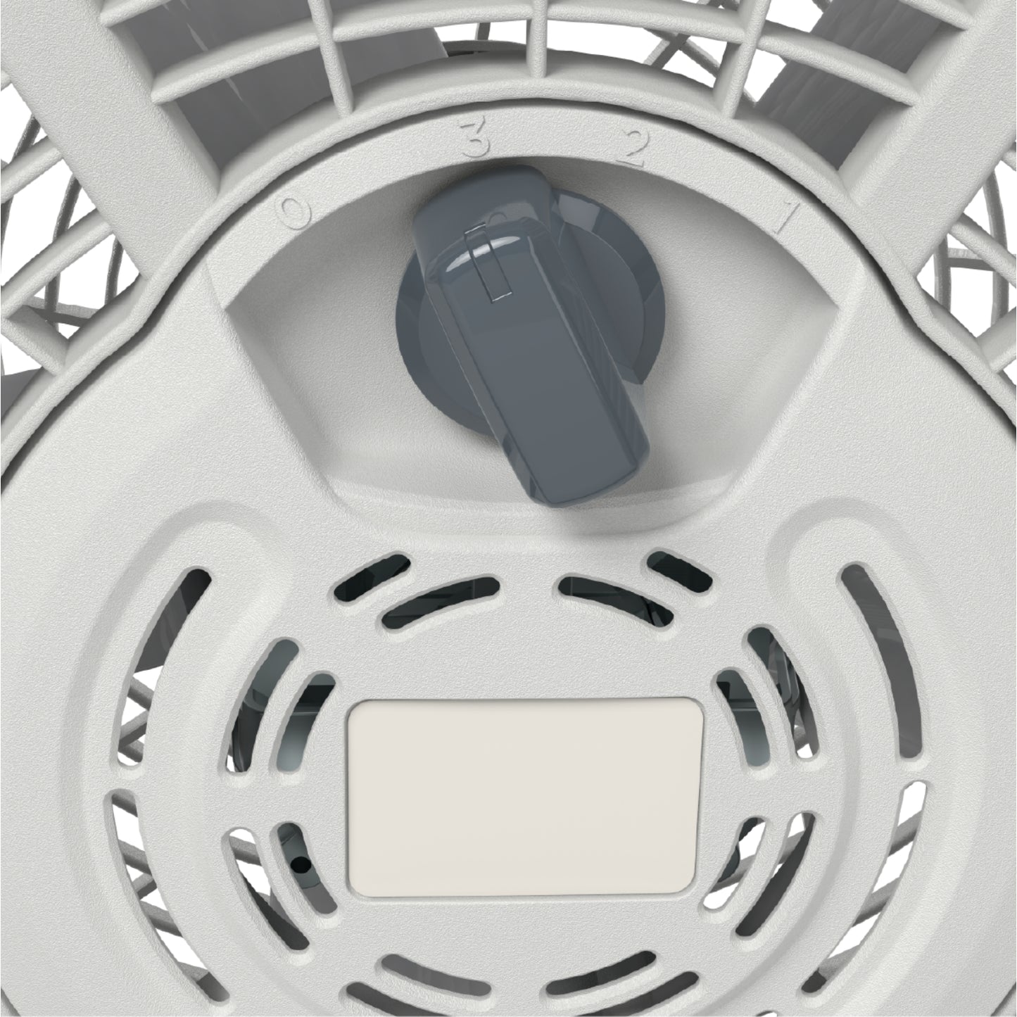 ventilador gris, vista trasera, control de velocidad