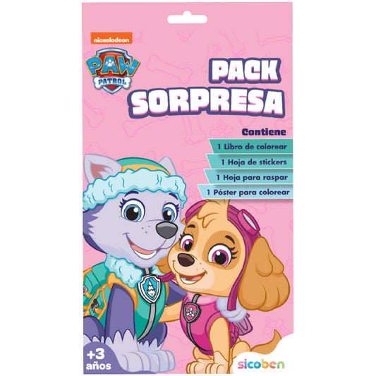 libro para colorear de Paw Patrol, personajes en portada, incluye stickers y póster