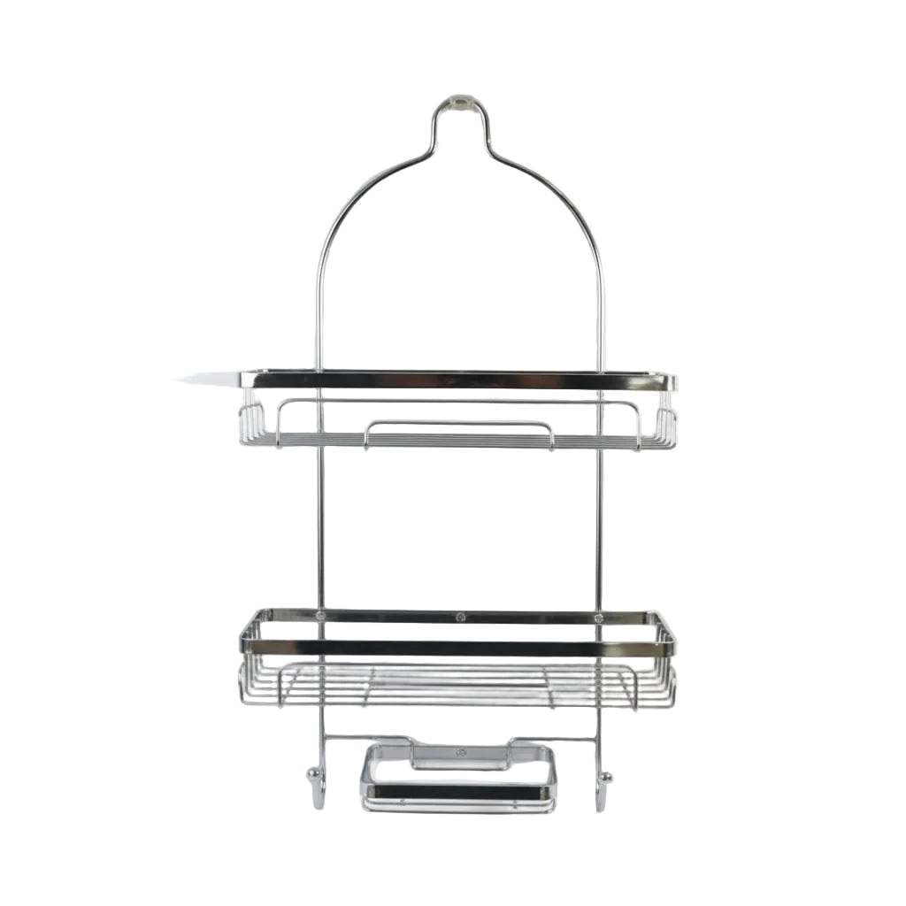 Organizador de baño de acero inoxidable, dos estantes, vista frontal