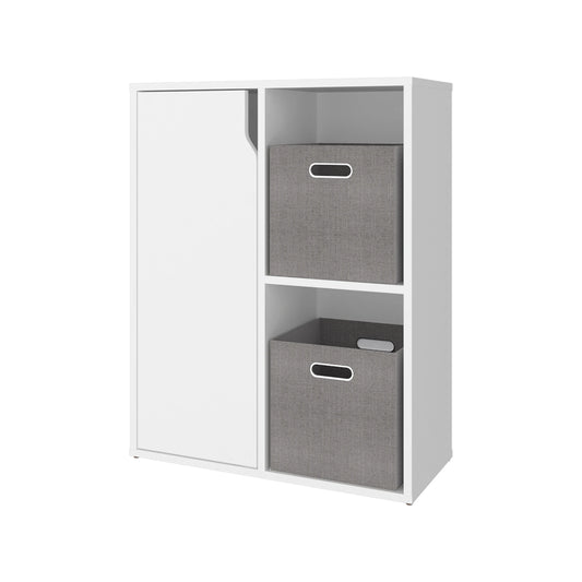 organizador blanco con dos cajas grises, ideal para almacenamiento en casa