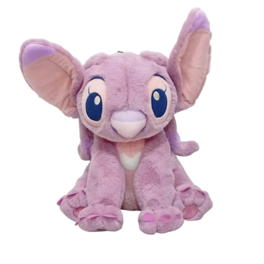 Peluche morado de personaje con orejas grandes, vista frontal