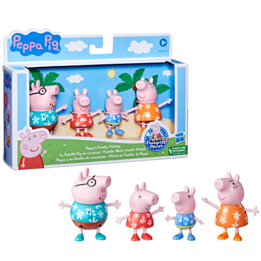 Figuras de Peppa Pig en trajes de baño, juego familiar en caja con palmeras