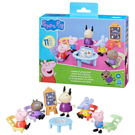 Set de juguetes Peppa Pig, figuras de colores y escenario de juego educativo