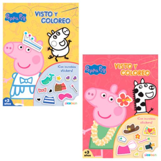 libro para colorear Peppa Pig con adhesivos, diseño colorido, ideal para niños