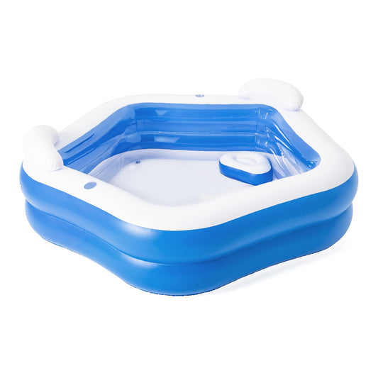 Piscina inflable familiar azul, vista frontal, ideal para el verano