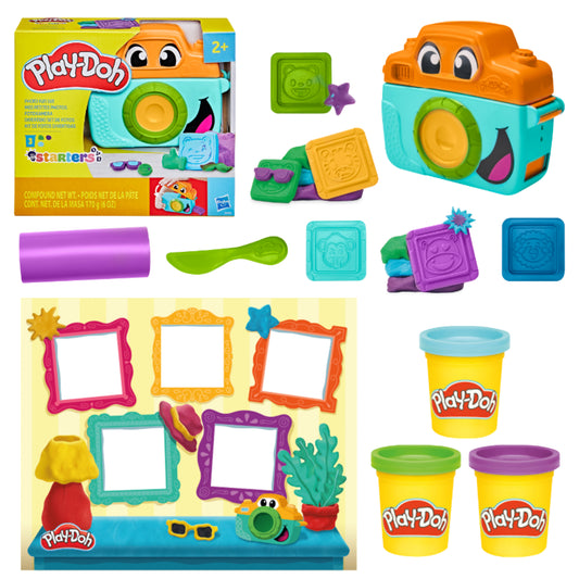Juego Play-Doh cámara divertida, colores variados, incluye moldes y accesorios creativos