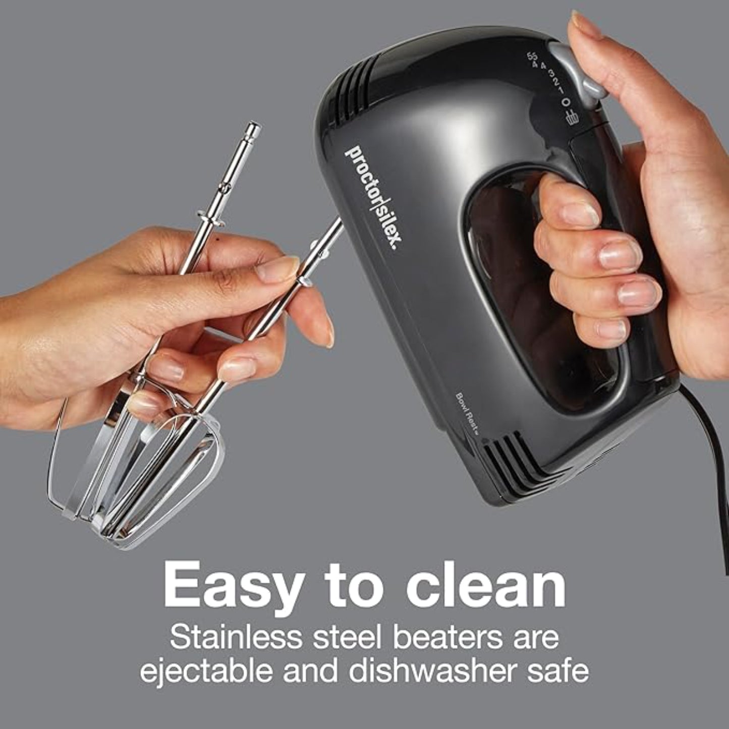 Batidora de mano negra 5 velocidades de Proctor Silex con varillas de acero inoxidable desmontables y aptas para lavavajillas