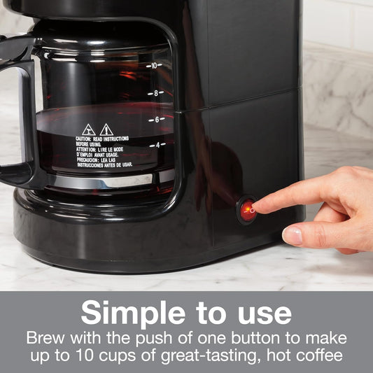 Cafetera 10 tazas negra de HAMILTON BEACH con botón fácil de usar para preparar café