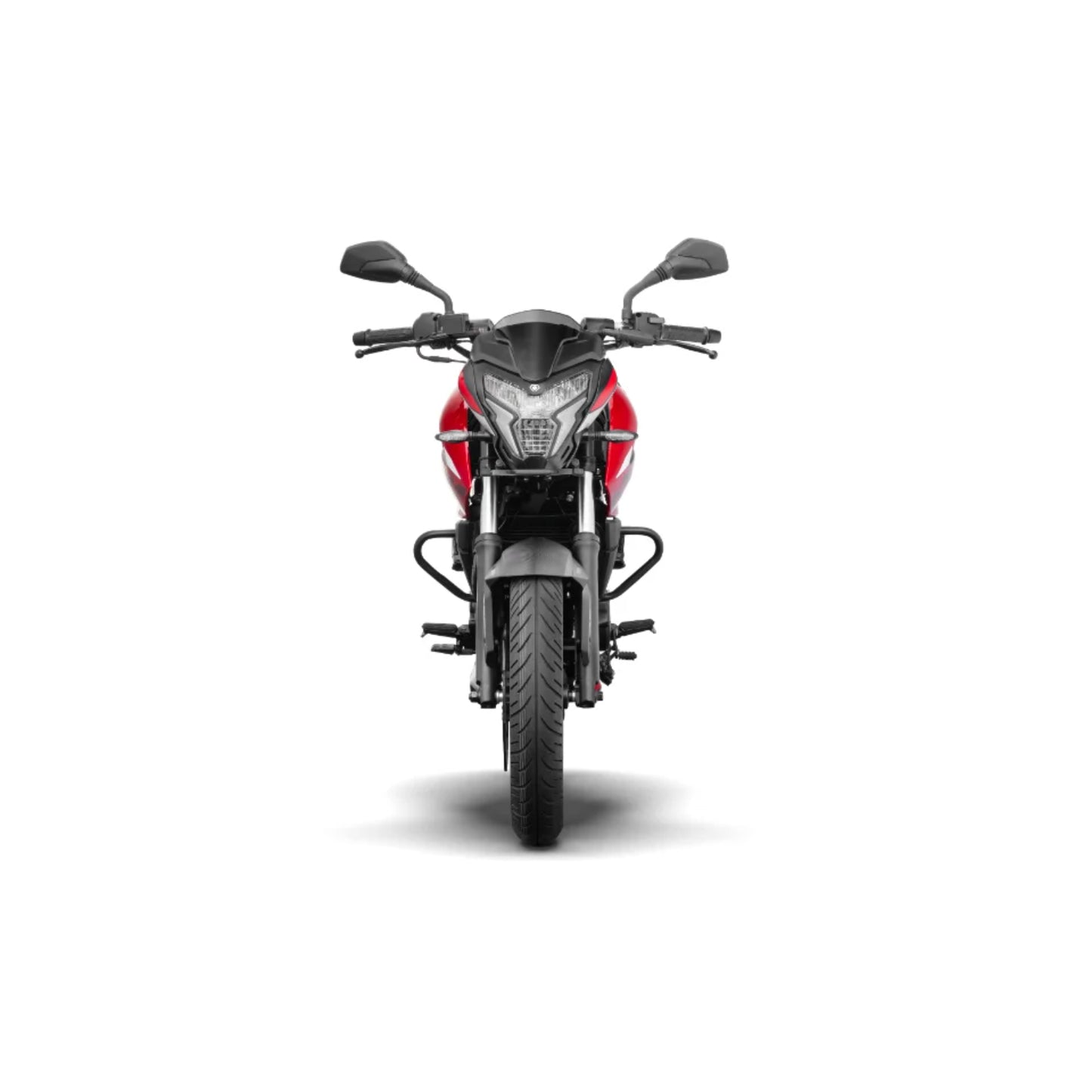 Motocicleta Pulsar roja vista frontal, diseño deportivo y elegante
