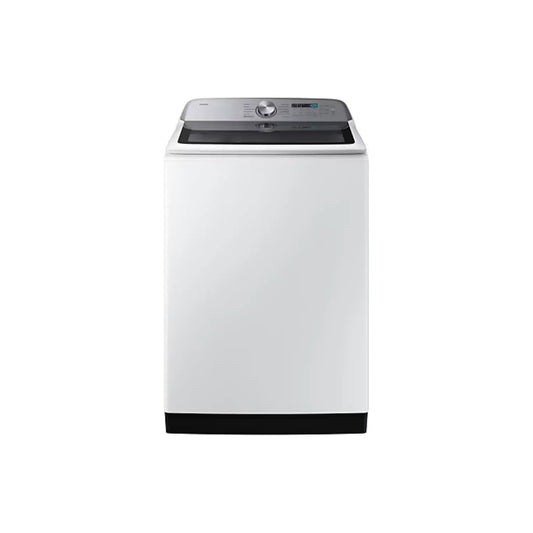 Lavadora digital inverter 26kg Samsung blanca con tapa negra y panel de control moderno