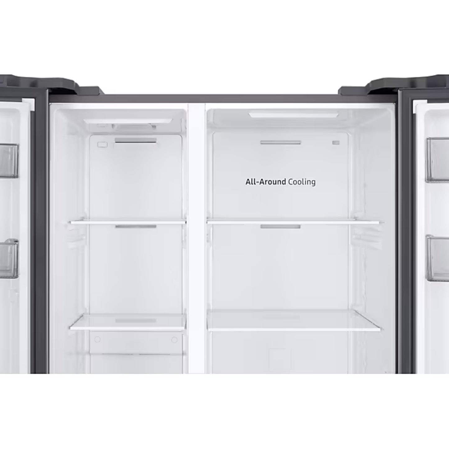 Interior vacío del refrigerador side by side 20 pies Samsung con estantes y sistema de enfriamiento All-Around Cooling