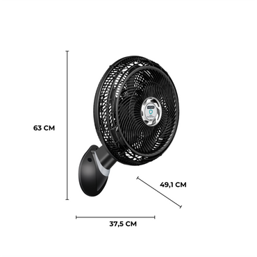 Ventilador de pared silencioso SAMURAI modelo LL0104 color negro con dimensiones destacadas