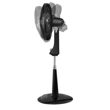 Ventilador pedestal 18 pulgadas negro ajustable con base estable y función de oscilación