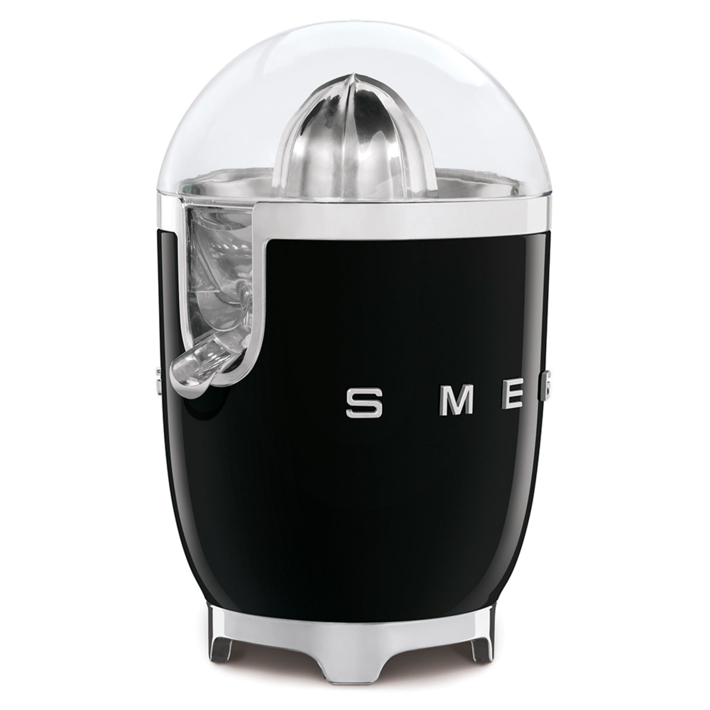 Exprimidor SMEG negro frontal, diseño vintage para hacer jugos