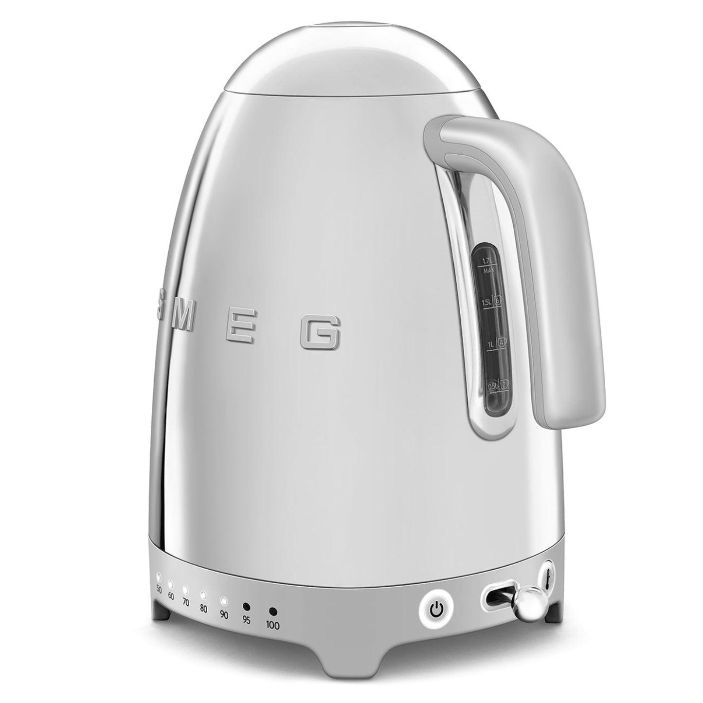 Hervidor SMEG plateado lateral, cocina moderna con diseño elegante