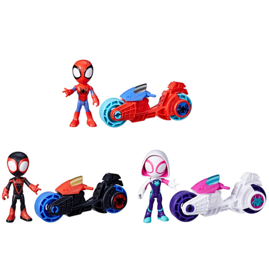 Figuras de acción Spider-Man con motos rojas y negras, divertido juego para niños