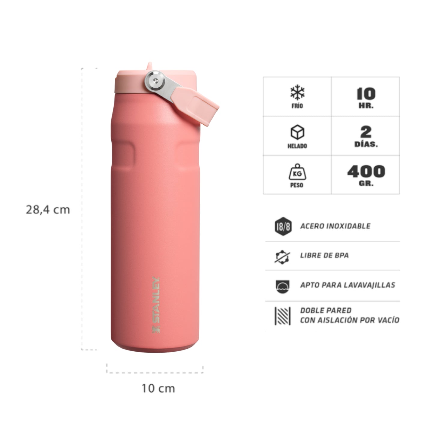 Termo Stanley AeroLight FlipStraw 24oz en color rosa con aislamiento y diseño ergonómico