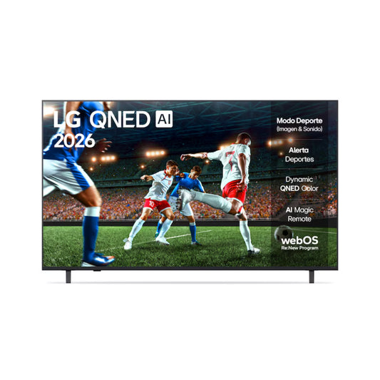 televisor 4k LG QNED 2026 frontal con modo deporte y alertas para una mejor experiencia visual