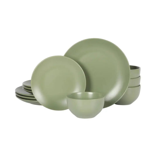 vajilla verde oliva, platos y cuencos, conjunto decorativo