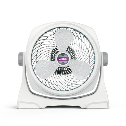 ventilador VORTEX blanco frontal, ideal para refrescar espacios interiores
