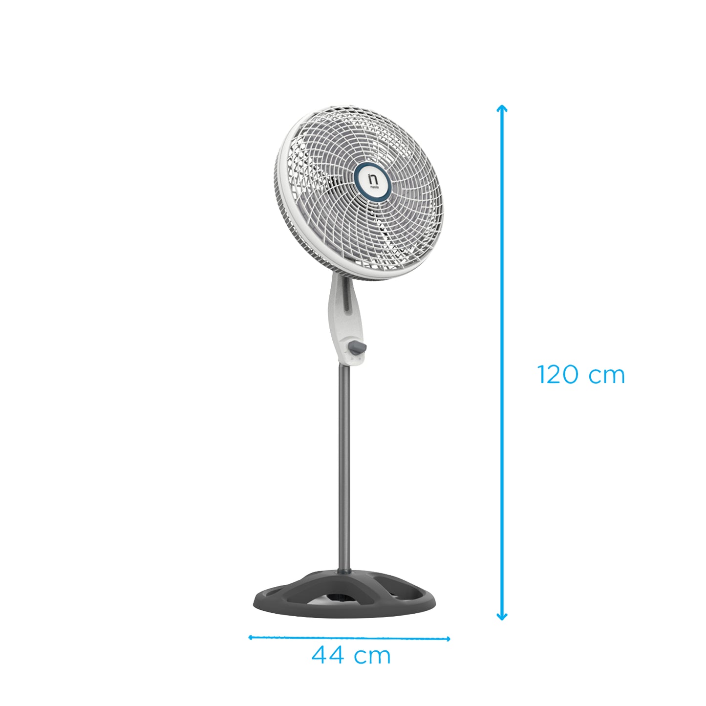 Ventilador de pie NAVIA blanco y gris, vista lateral, ideal para interiores