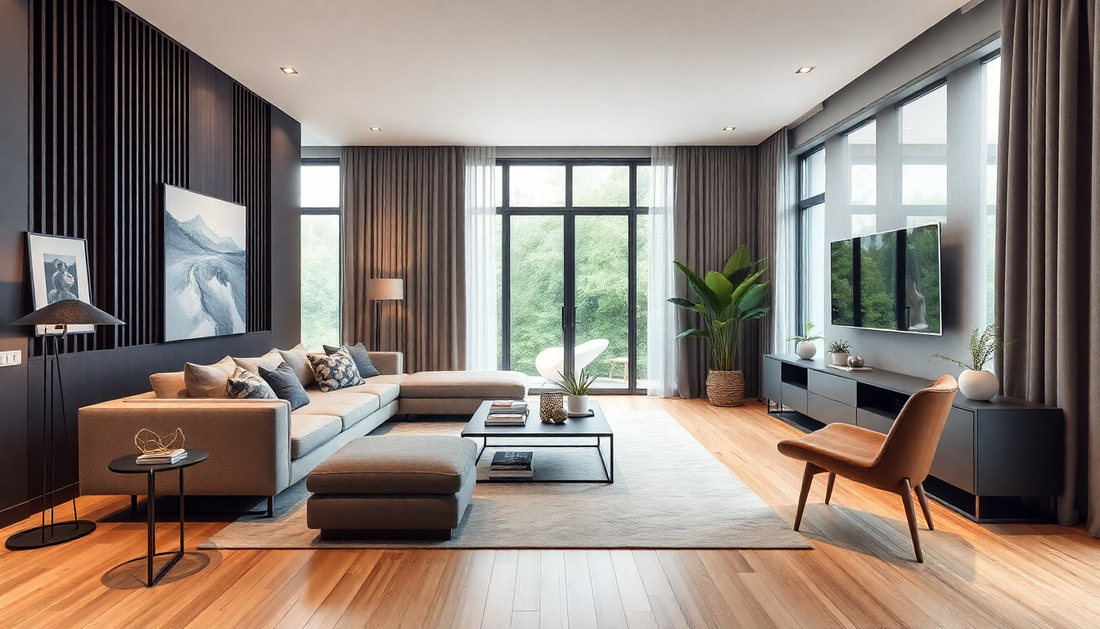 A modern living room with trendy minimalist furniture