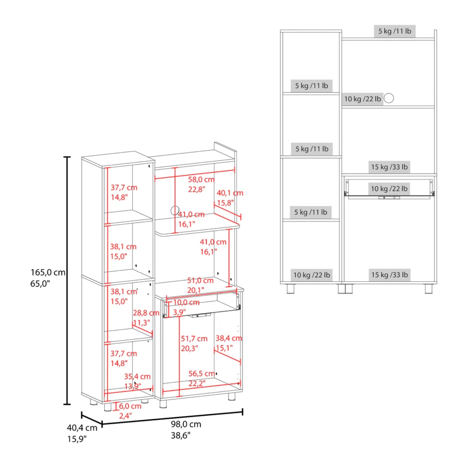 Alacena de Cocina Pantress Blanca de 3 Puertas - 165X98X45 CM