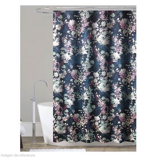 CORTINA DE BAÑO FLORAL INDIGO C/ 12 GANC