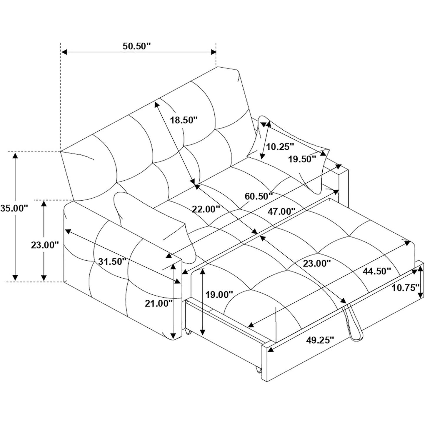 COTSWOLD SOFA BED + 2 DARK GREY CUSHIONS. 