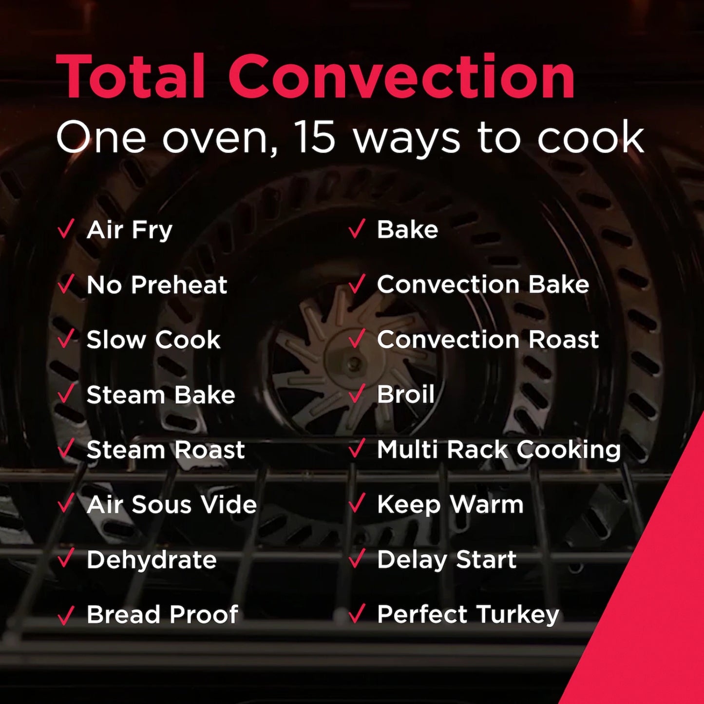 Funciones de la estufa eléctrica con freidora de aire que incluyen freír al aire, hornear y asar a la parrilla