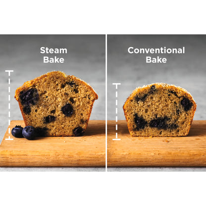 Comparación de pastel de arándano horneado en estufa eléctrica con freidora de aire y en horno convencional