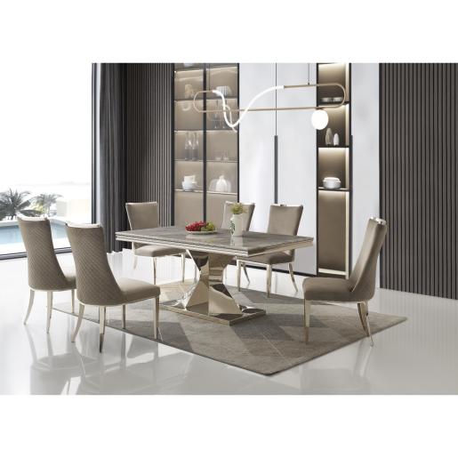 6-Piece Marble Dining Set with Silver Base