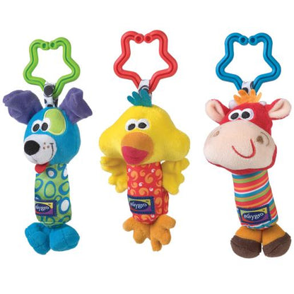 SET OF 3 SOFT ANIMAL RATTLES ASSORTED PLAY