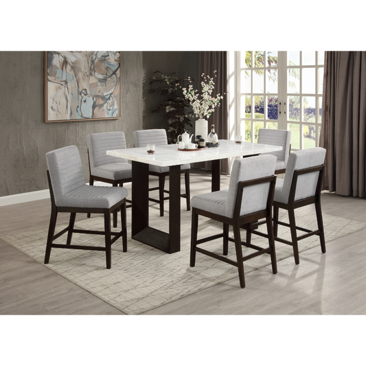 EDWYN 6-PIECE MARBLE HIGH DINING SET 