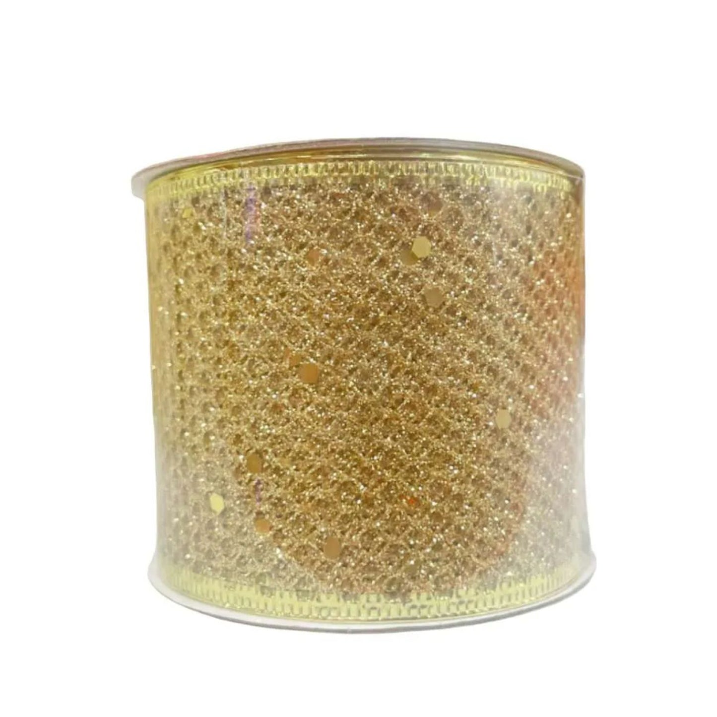 NAV. TREE RIBBON 6CM GOLD GLITTER