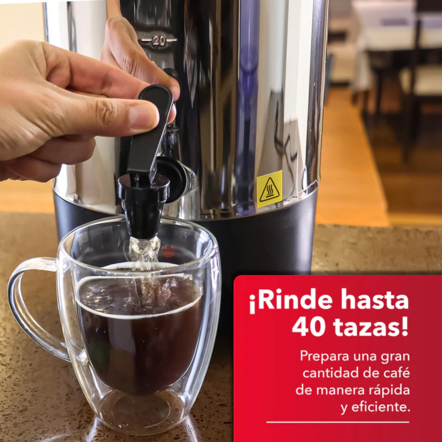 Percoladora RCA 40 Tazas Acero Inoxidable | 1000W + Asas Frías + Luz Indicadora | Modelo RCUR16
