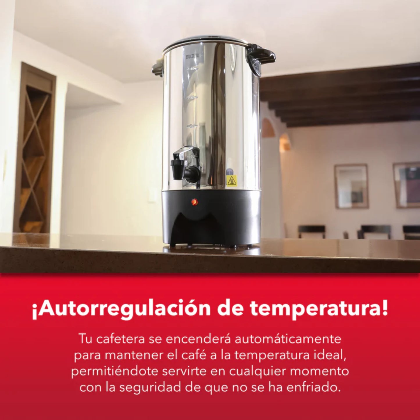 Percoladora RCA 40 Tazas Acero Inoxidable | 1000W + Asas Frías + Luz Indicadora | Modelo RCUR16