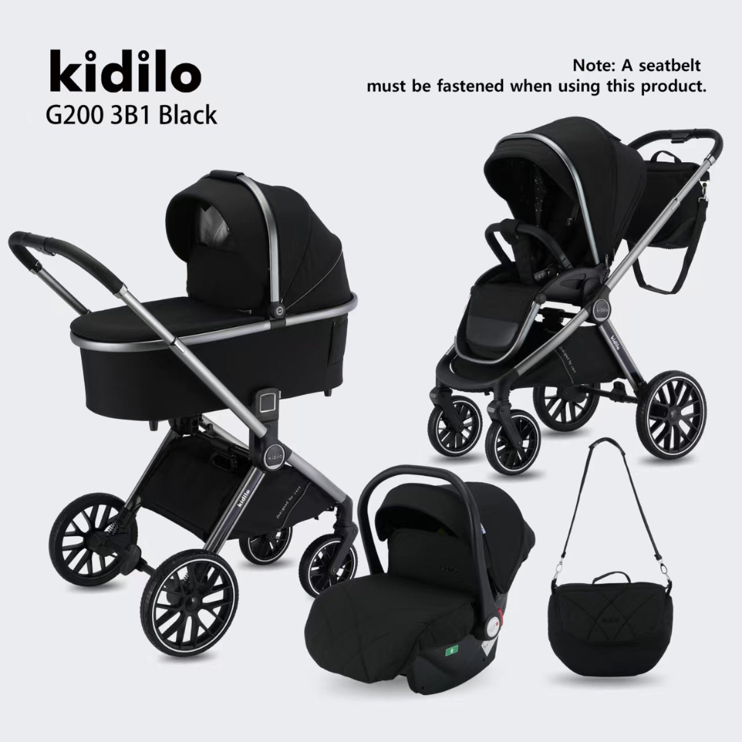 COCHE SET DLUXE 3PZAS NEGRO KIDILO