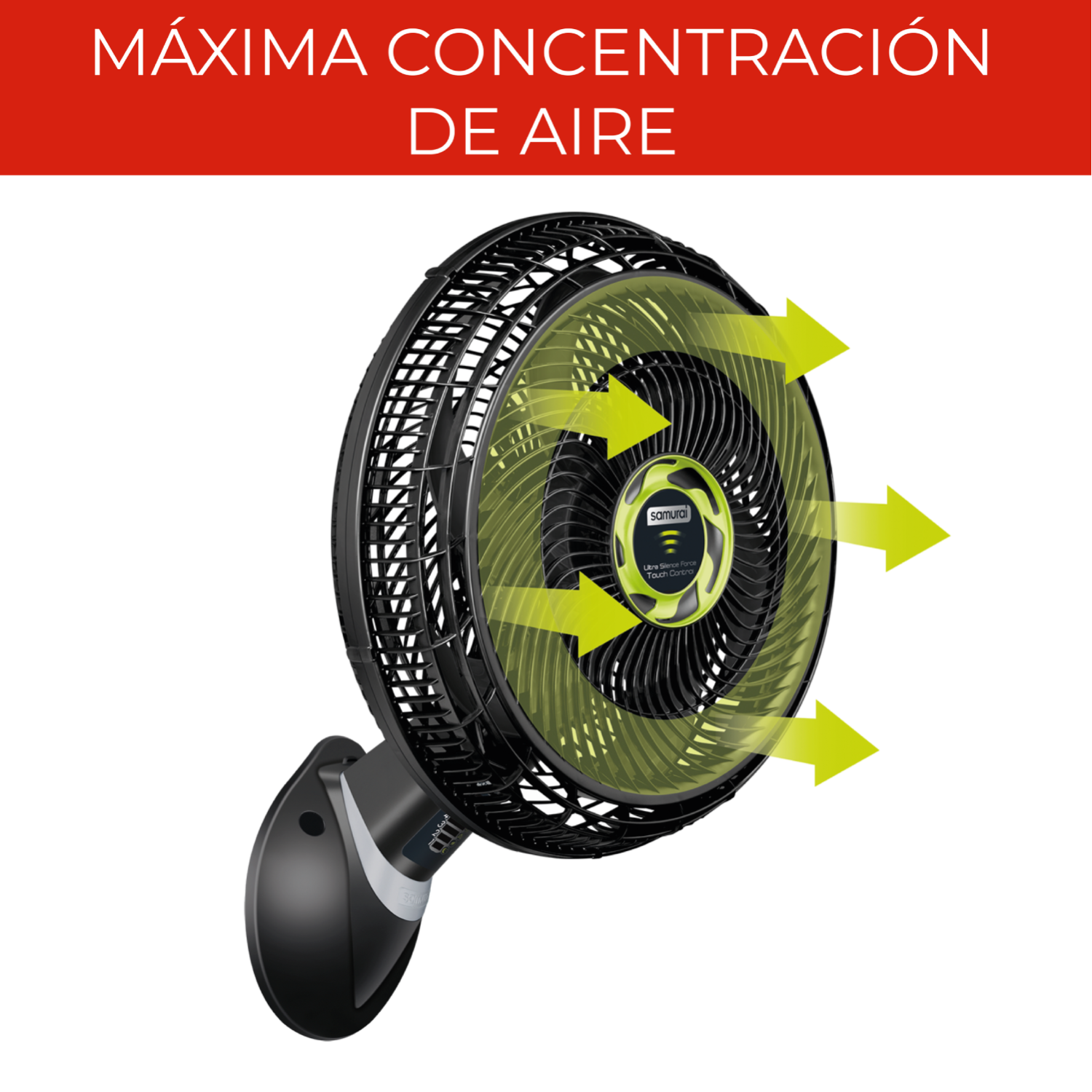 Ventilador de pared 18 pulgadas SAMURAI negro con diseño compacto y máxima concentración de aire