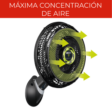 Ventilador de pared 18 pulgadas SAMURAI negro con diseño compacto y máxima concentración de aire