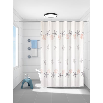 Cortina para Baño Modernhouse Bordado Marino Coral y Azul – 178 x 183 cm
