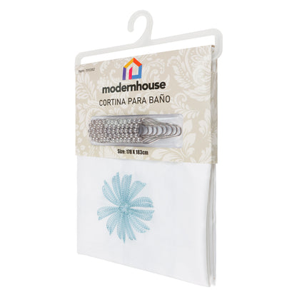 Cortina para Baño Modernhouse Bordado Floral Aqua – 178 x 183 cm