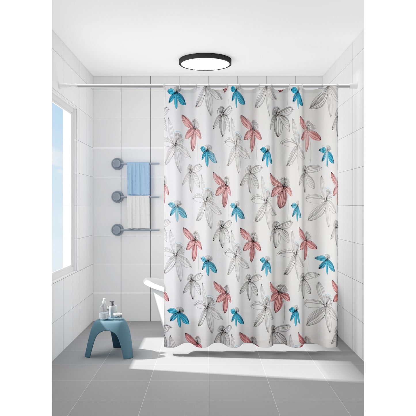 Cortina para Baño Modernhouse 100% PEVA Floral Rosa – 178 x 183 cm