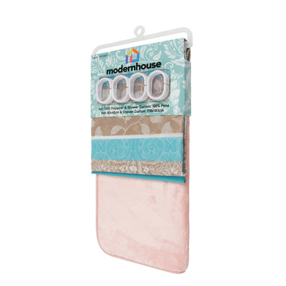 Set de Baño Modernhouse: Cortina 100% PEVA + Alfombra Rosa – 2 Pzs