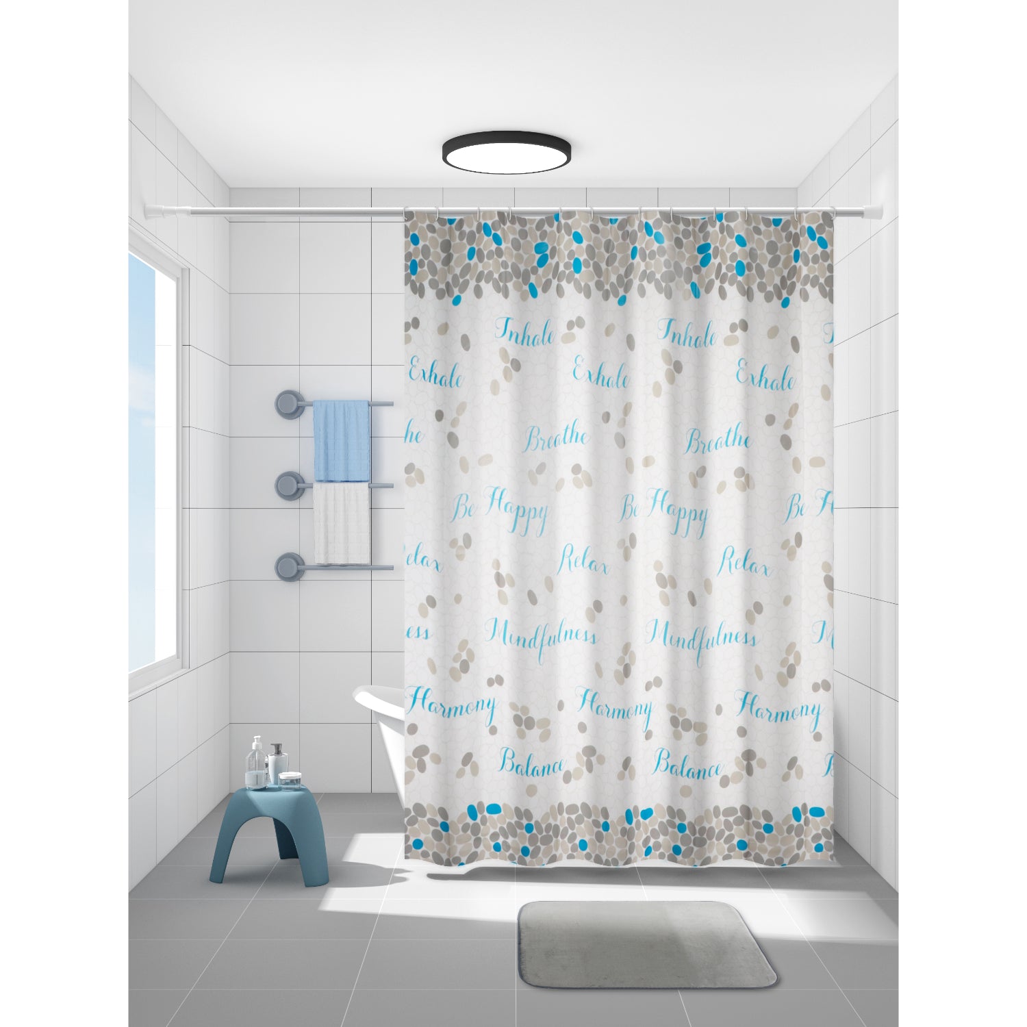 Set de Baño Modernhouse: Cortina 100% PEVA + Alfombra Gris – 2 Pzs