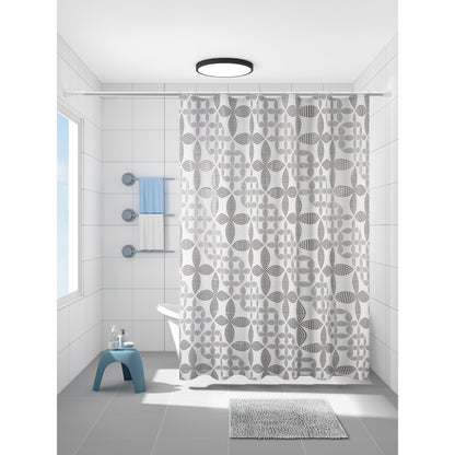 Set de Baño Modernhouse: Cortina 100% PEVA + Alfombra de Chenille Gris – 2 Pzs